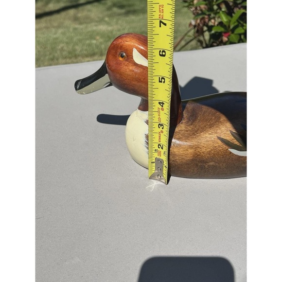 VTG Fetco Hand Carved Hand Painted Wooden Duck Decoy Glass Eyes 16" Bill To Tail - Picture 15 of 16